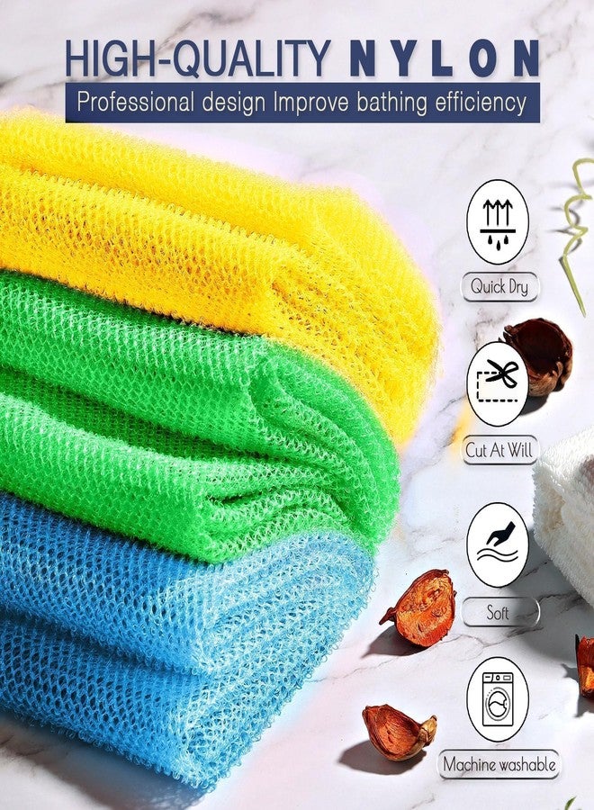 UJFQBH 3 Pieces African exfoliating net African Net Long Net Bath Sponge Exfoliating Shower Body Scrubber Back Scrubber Skin Smoother,Great for Daily Use (Yellow, Green, Blue) - Image 4